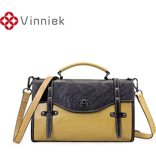 Genuine Leather Retro Female Bag 2020 New Large Capacity Handbags Lock Design Shoulder Bag Wild Panelled Women Cross Body Bags