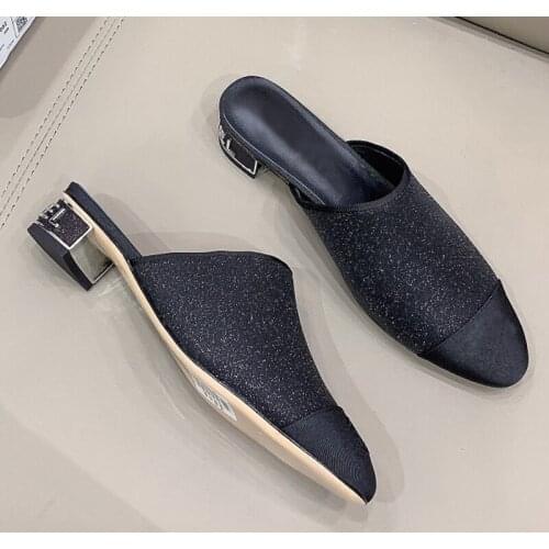 2021new Bling Bling Silver Crystal Pointed Toe Dress Shoes Leather Lining Women Outer Slippers Summer Fashion High Quality Mules