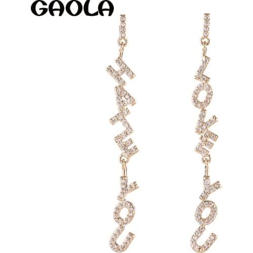 GAOLA New Arrival Long Letter Dangle Earring Cubic Zirconia Earrings Women Jewelry GLE8053