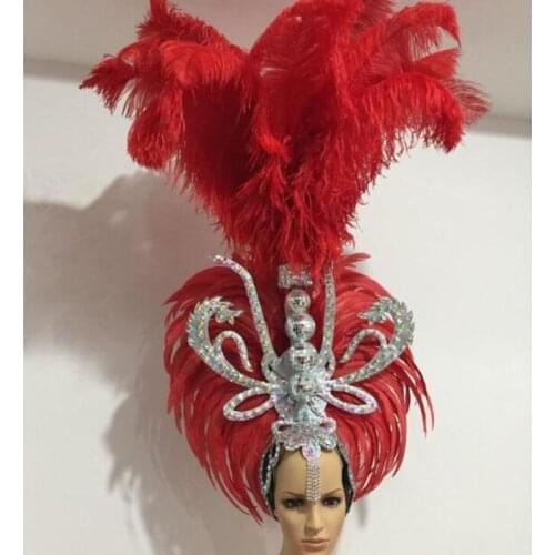 Brown white pink white red feather headdress women samba party stage show feather carnival headdress for women