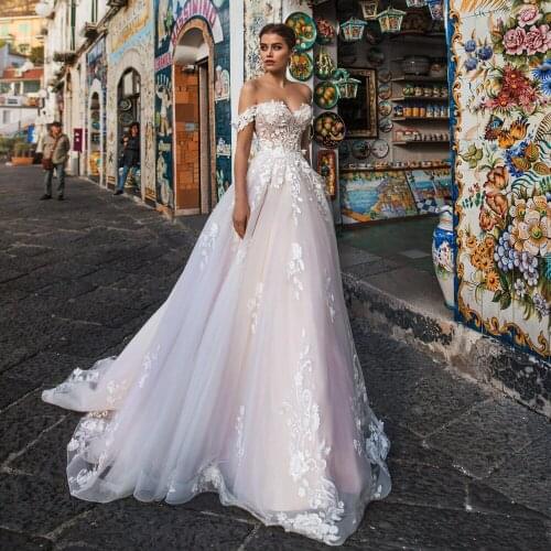Boho Bridal Gown 2021 new Sexy Boat Neck backless Bride Wedding Dress Luxury lace Crystal Vestido de novia Robe de mariee