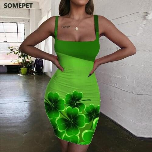SOMEPET Leaves Dress Women Green Vestido Sexy Pattern Sundress Painting Bodycon Dress Womens Clothing Mini Evening Short Boho