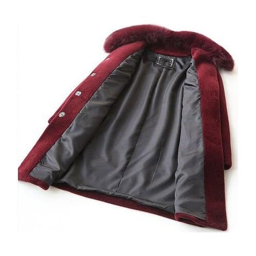 Real Women Sheep Fur Coat Winter Warm Fashion Genuine wool Jacket Female Natural fox Fur Collar casaco feminino LX1304