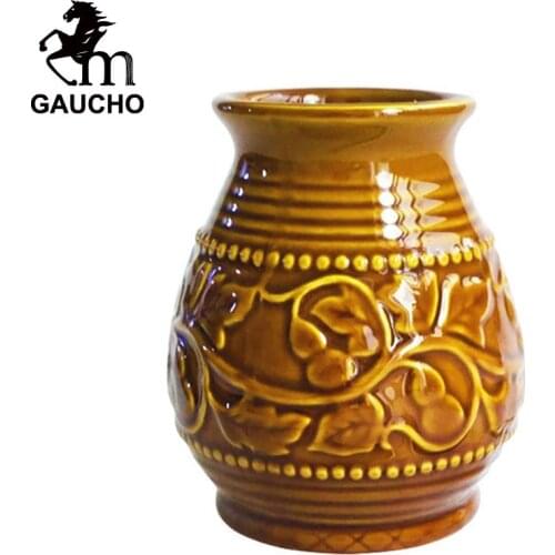 1 PC/Lot Uruguay Yerba Mate Gourds Ceramic Calabash Cups Herba Tea Ware Nice Appearance Multiple Color For Option Hot Sale