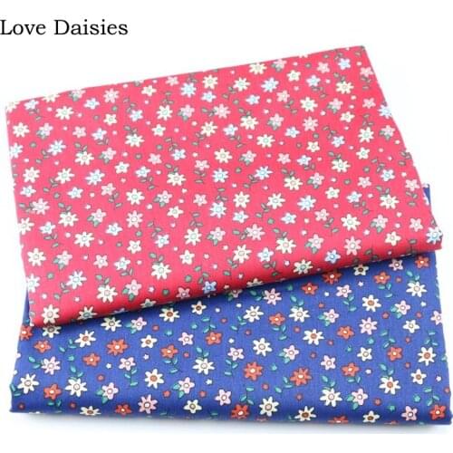 100% Cotton Twill RED BLUE Pastoral Small Orange Pink Wide Flowers Floral Fabrics for DIY Bedding Apparel Dress Handwork Decor