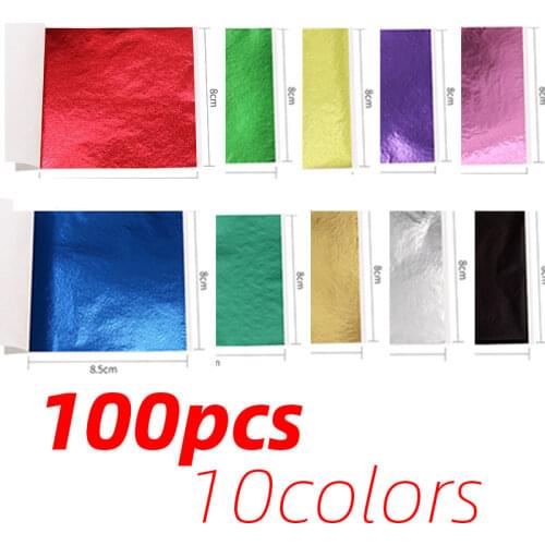 100pcs/10colors set Imitation Gold Leaf Sheets Foil Colored Wrapping Paper For DIY Arts Supplies Crafts Gilded Nail Decoration