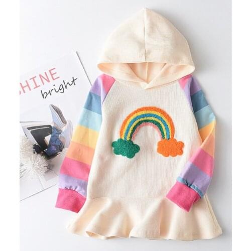 2021 New Autumn Fashion Girls Dresses Casual Clothes for Girls 2-6 Years Hooded Rainbow Cartoon Costumes Cute Kid Clothes