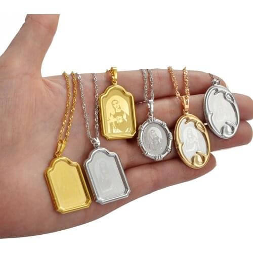 Anniyo (1piece) Charm Mary and Jesus Pendant Necklaces Women Christian Cross Virgin Mary Jewelry Catholic Religious Ornaments