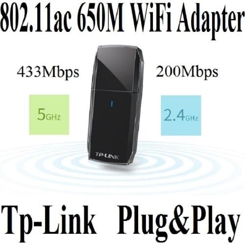 Tp-Link Plug&Play Drive-free AC650 Wireless Network Card 11AC 650Mbps MiNi Dual Band USB2.0 WiFi Adapter 2.4G 200Mbps 5G 433Mbps