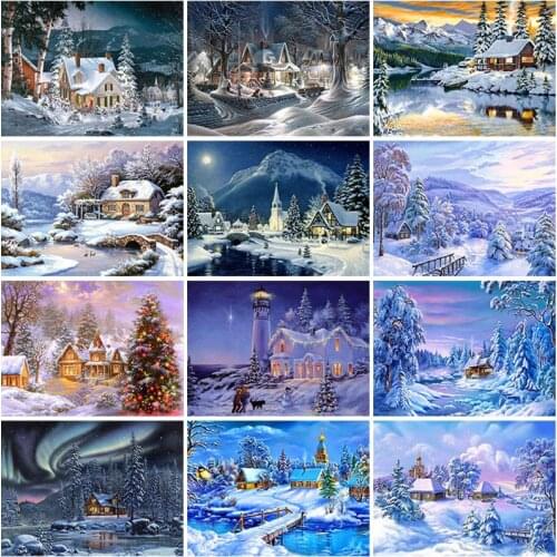 Snow Scenic DIY 5D Diamond Painting Full Round Rhinestone Winter Scenery Diamond Embroidery Cross Stitch Kits Home Decor