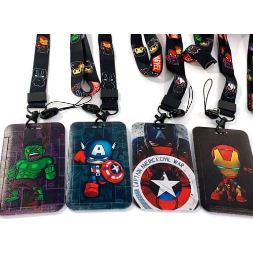Disney Anime Spiderman Card Cover Cartoon Figure Iron Man Student Campus Hanging Bag Pendants Lanyard ID Bank Card Cover Holder
