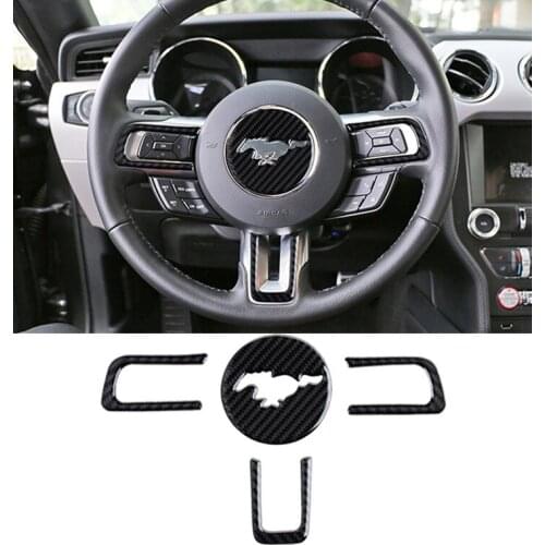 For Ford Mustang 2015-2022 Carbon Fiber Steering Wheel Button Emblem 3D Trim Sticker Car Interior Decorative Accessories