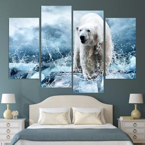 Hot Sell 4 Piece Iceberg Snow Leopard Canvas Print Oil Painting Large HD Wall Art Picture Home Livingroom Decor(No frame)