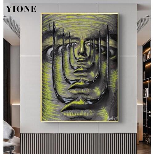 Surrealism Salvador Dali Face Canvas Painting Abstract Man Portrait Art Print Picture Wall Poster for Living Room Bedroom Decor