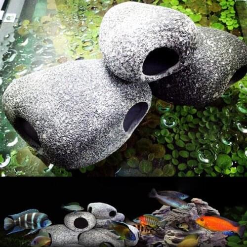 1pc Aquarium Cichlid Stone Ceramic Rock Cave Aquarium Fish Tank Pond Shrimp Breeding Ornament Decor Accessory Decorative Marble