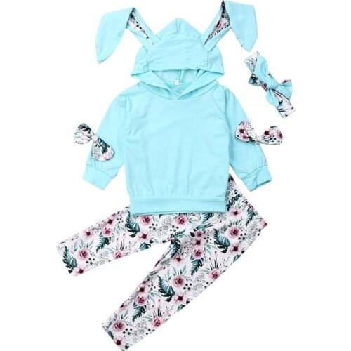 Newborn Baby Girls Clothes Set Infant Clothing Toddler Kids Outfits Long Sleeve Hoodies+Floral Pants+Headband 3pcs 0-3T