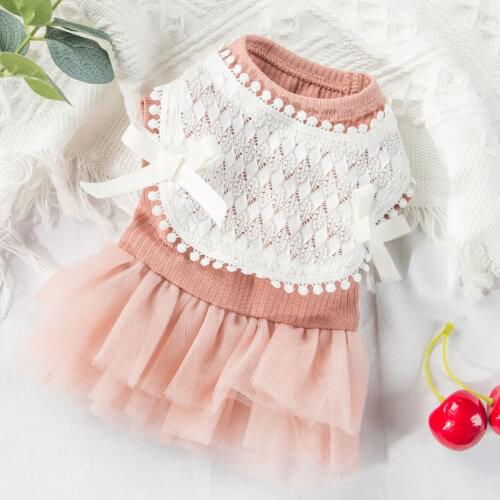 Lace Dress Dog Clothes Breathable Dogs Clothing Pet Outfits Small Cute Spring Summer Cartoon Yorkies Pink Girl Ropa Para Perro