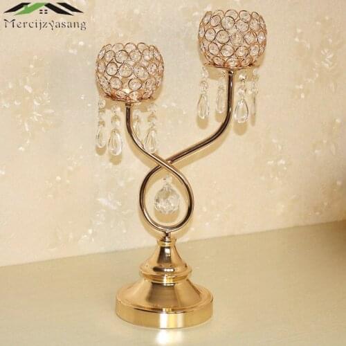 Metal Golden Candle Holders With Crystals 48CM Stand Pillar 3-Arms Candlestick For Wedding Deco Portavelas Candelabra 02002