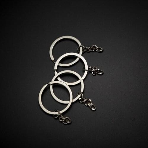 10Pcs/lot Metal Rhdium 25 28 30 32mm Blank Flat Round Split Key Ring Connector with Link Chain for DIY Key Chain Jewelry Making