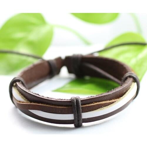 Fashion 4pcs 1 Set Punk Genuine Wrap Leather Bracelets Men For Women Charm Bracelets Cuff Jewelry Accessories DX40