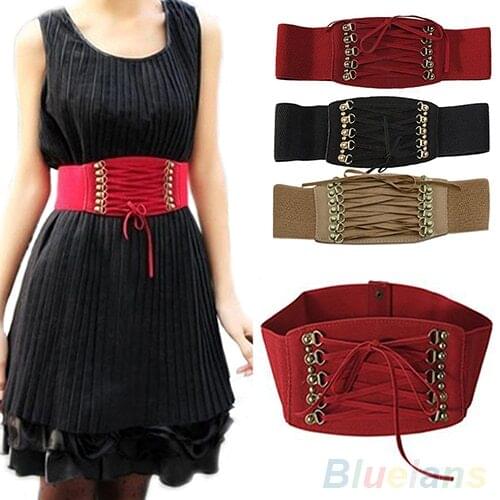 Fashion Womens Lady Rivet Elastic Buckle Wide Waist Belt Waistband Corset