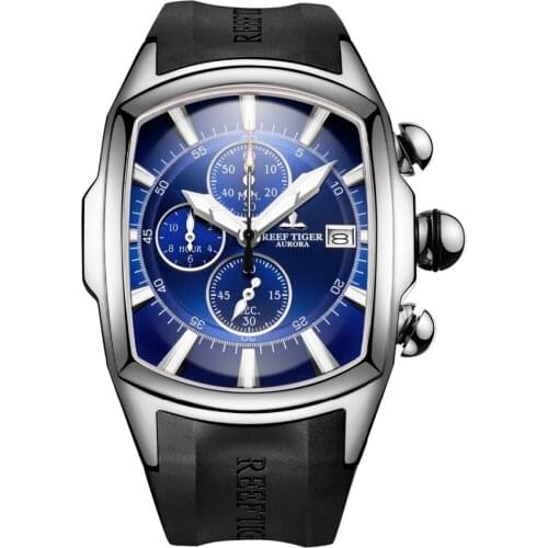 Reef Tiger RGA3069-T Men Multifunction Quartz Wrist Watch With Wateres Resistant,Chronograph,Luminous - Silver