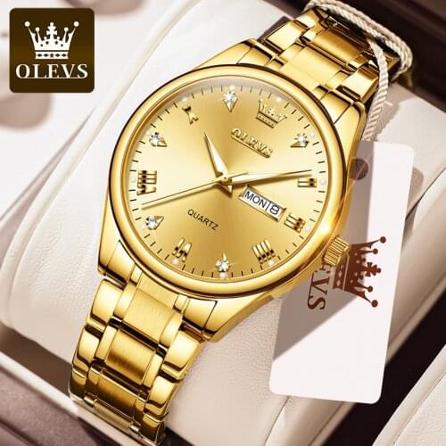 OLEVS Quart Men Gold Watch Luxury Brand Stainless Steel Business Fashion Dress Waterproof Mens Watchs Sports Clock Wristwatch