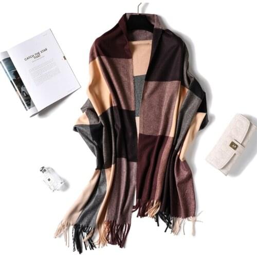Soft Cashmere Winter Scarf for Ladies Wool Tassel Plaid Scarves Women Long Shawls Wraps Lattice Stoles Autumn Warm Scarfs