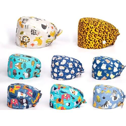 Wholesale Unisex Cotton Adjustable Pet Work Hats Dust Cap Nursing Cap Elastic Beauty Hats Beauty Salon Baotou Hat Pet Scrubs New