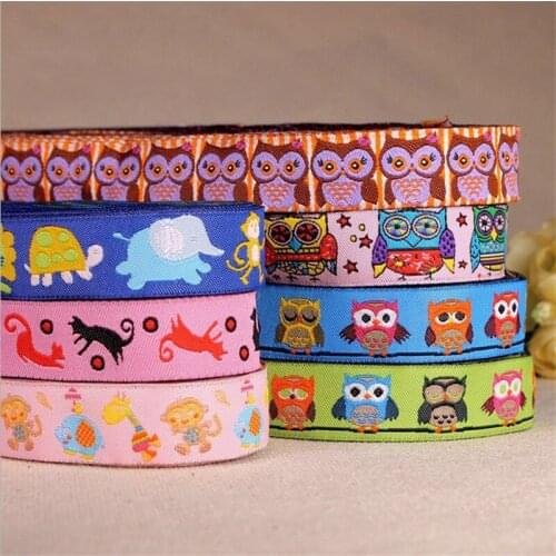 Cartoon Animal Family Owl 16mm 100% Polyester Jacquard Ribbon DIY Pet Collar Decorated With Childrens Clothing Accessories