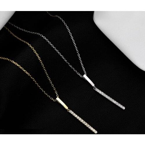 Fashion New Jewelry 925 Sterling Silver AAA Zircon Strip Shape Pendant Necklaces One Word Diamond Necklace for Women Wedding