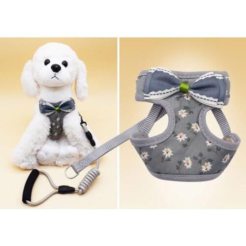 Small Flower Print Bow Round Rope Pet Traction Rope Small And Medium-Sized Dog I-Shaped Chest Harness Dog Rope