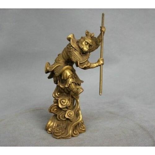 Rare China Myth Bronze Sun Wukong Monkey King Hold Stick Fight Statue