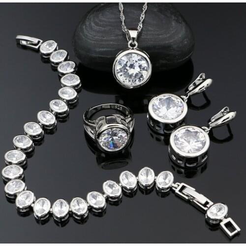 925 Silver Wedding Jewelry Sets for Women White Topaz Classic Earrings/Pendant/Necklace/Ring/Bracelet