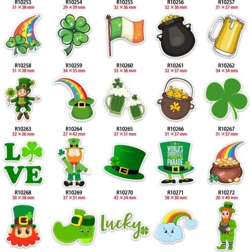 Shamrocks Cabochon Leprechauns Resin Flatback St.Patricks Day Printed 10pcs/lot for Hair Bow DIY Decorations Accessories