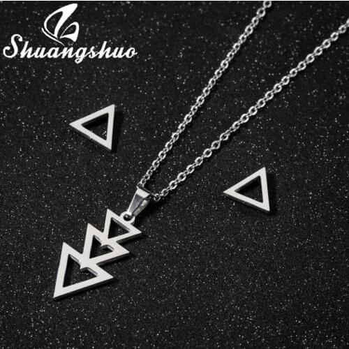 Shuangshuo 2021 New Fashion Triangle Stud Earrings Necklace Geometric Stainless Steel Jewelry Sets for Women Men Friendship Gift