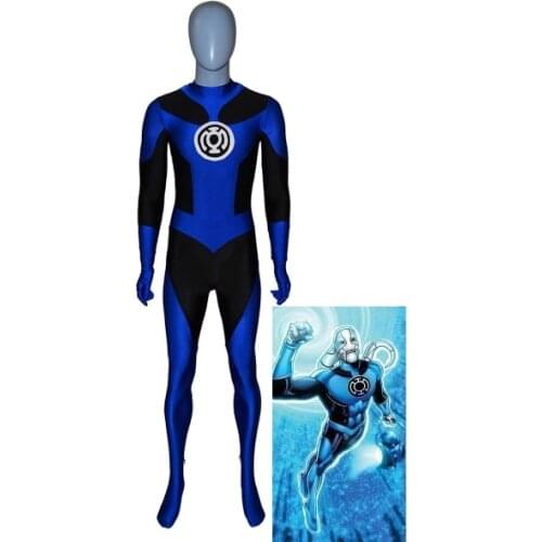 Blue Lantern Superhero Costume Spandex Blue Lantern Cosplay Costume Zentai Bodysuit Hot Sale Adult/ Kids