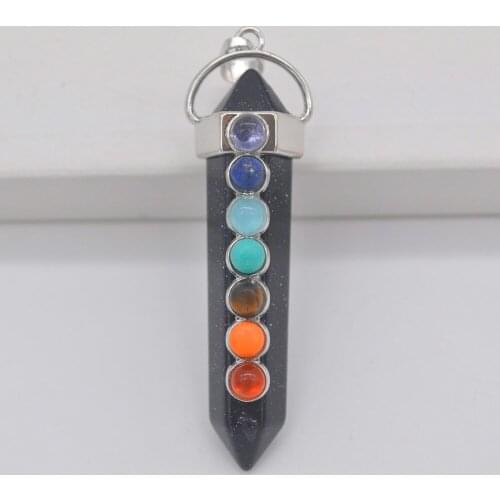 Blue Sandstone 7 Chakra Natural Stone Gem Pendant Hexagon Pendulum Women Jewelry For Woman Gift S3119