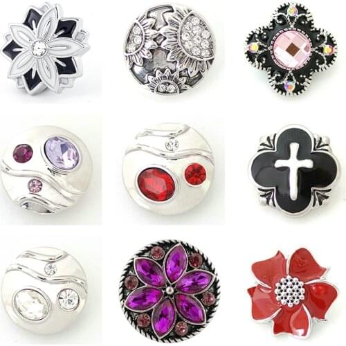 Rhinestone Flower 20mm Metal snap button jewelry DIY bracelet KD1001