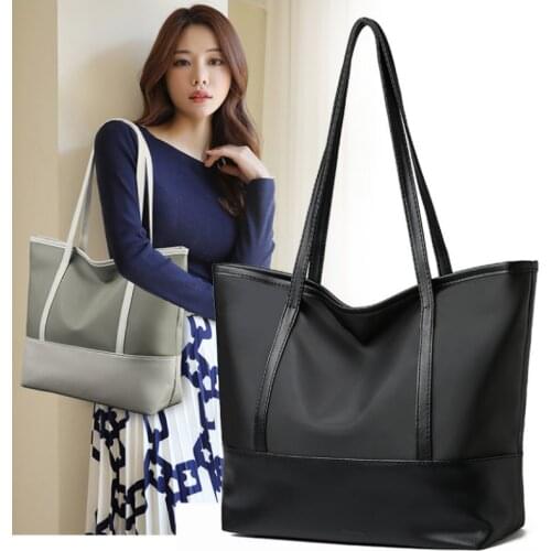 New Womens Tote Bag Black 2021 Korean-Style Large Capacity Shoulder Bags Oxford Cloth Joint Soft Leather Luxury Handbag