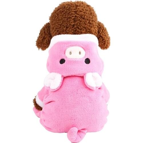 Warm Dogs Cats Hooded Jumpsuit Coat Autumn Winter Pet Coral Fleece Jumper Clothes Puppy Kitten Cartoon Pajamas Pullover Costumes