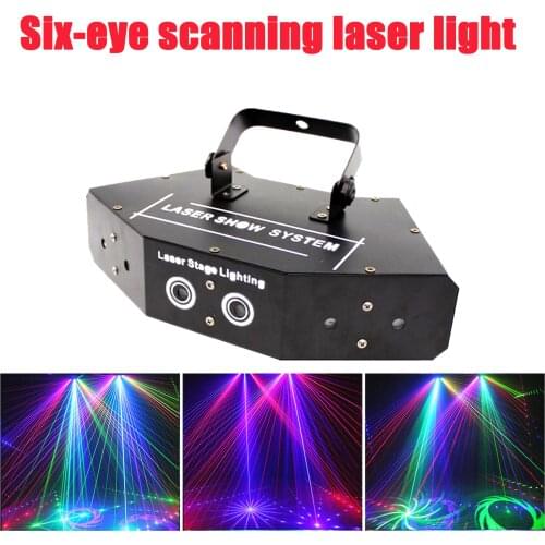 Fan-shaped six eyes scanning RGB laser light for DJ disco club stage effect lighting with voice control party lights