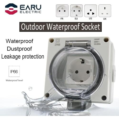 UK US FR EU Standard IP66 16A Weatherproof High-performance Plug Base For Indoors Outdoors Wall Electrical Outlet Charging Pile