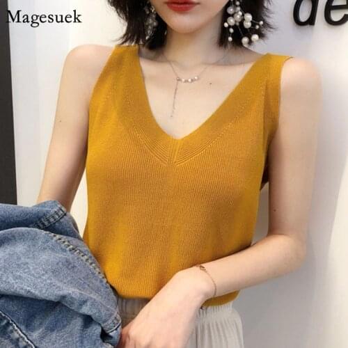 Knitted V-neck Sleeveless Tank Summer 2021 Solid Basic Vests Women Tops Female Casual Knit Shirt Woman Pink Korea Femme 13691