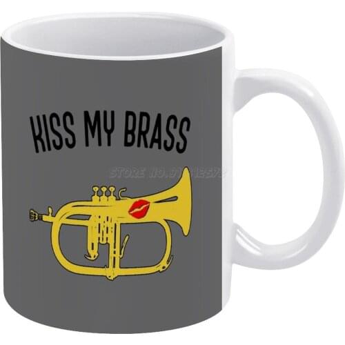Funny Flugelhorn Gift , Marching Band , Concert Band-Kiss My Brass White Mug Custom Printed Funny Tea Cup Gift Personalised Coff