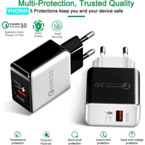 18W EU US Plug Phone USB Charger Quick Charge 3.0 Fast Mobile Phone Charger USB Adapter For iPhone Samsung Xiao mi Tablet