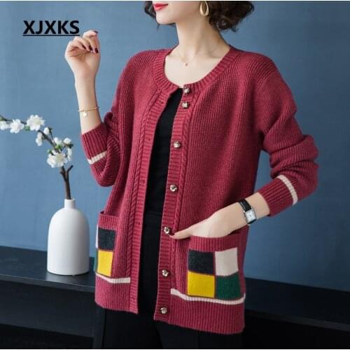 XJXKS Sweater Women Autumn New Cardigan Women Long Sweater Sweater Women Cardigan Design Sweaters Coat With Pocket