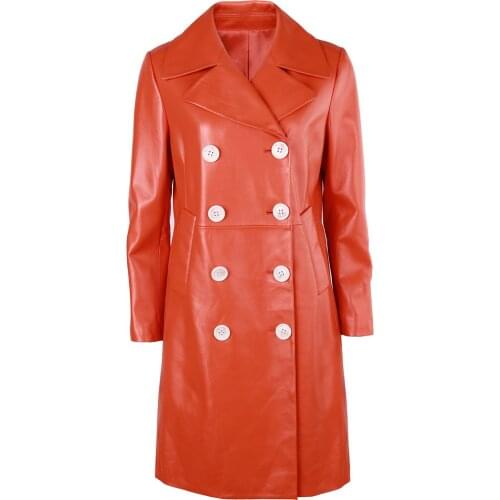 YOLOAgain Women Real Leather Trench Coat Outerwear 2021 New Design Double Breasted