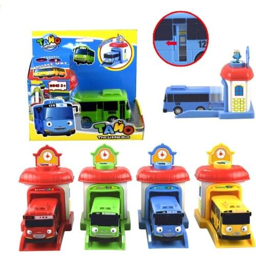1pcs/set) Tayo the Little Bus Elastic House Plastic Pull BackRed Gani Yellow Lani Green Rogi Bus Car Model for kids Gift Toys