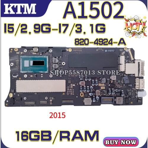 100% Tested APPLE A1502 Motherboard 2015 820-4924-A laptop mainboard for Macbook Pro Retina 13" 2.9G/3.1G 16GB/RAM